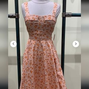 Ivia Peach corgi dog print pin-up tie back dress size extra small to small